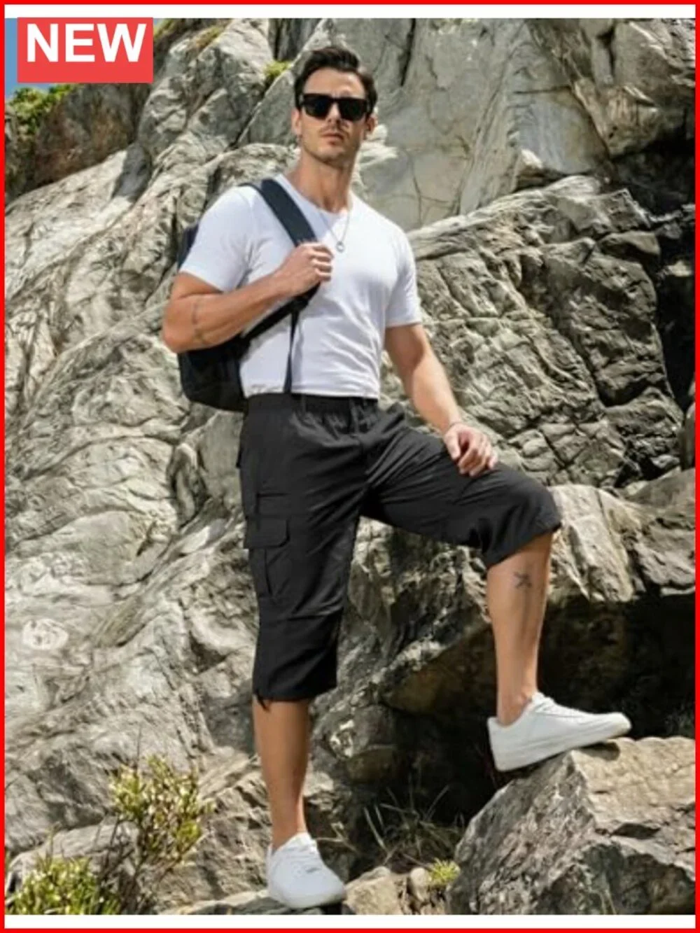 Men's Cargo Shorts - Cotton Twill Capri with 7 Pockets